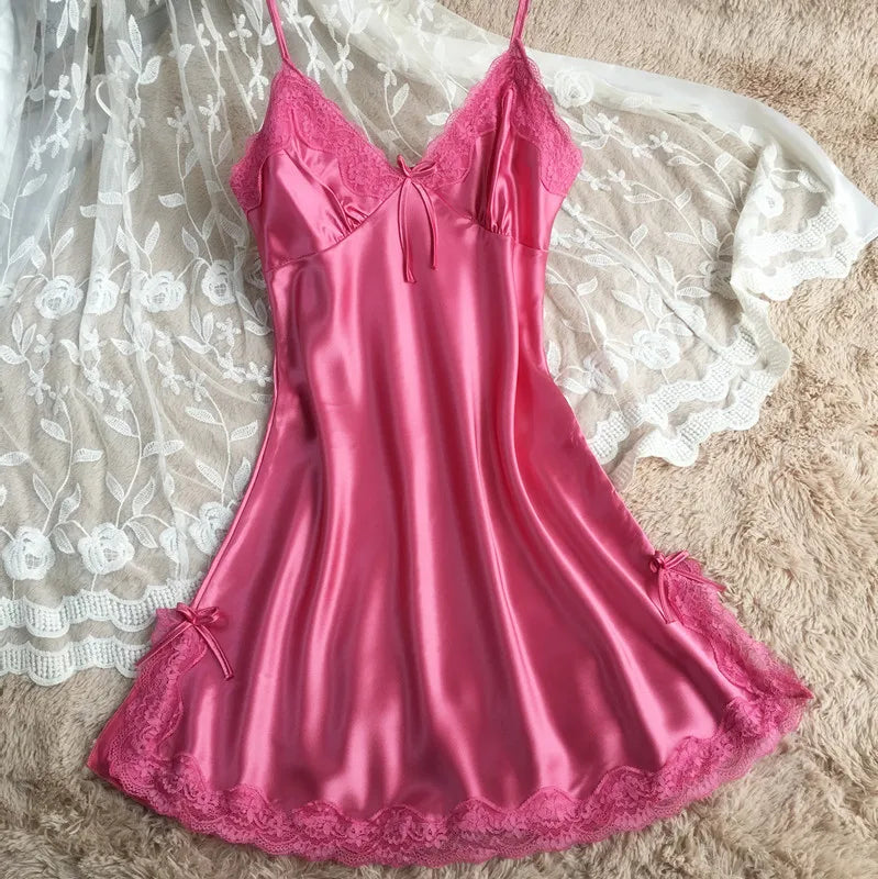 Summer silk-like Ladies sling nightgown sexy V-neck spinning satin pajamas home clothes wholesale agent