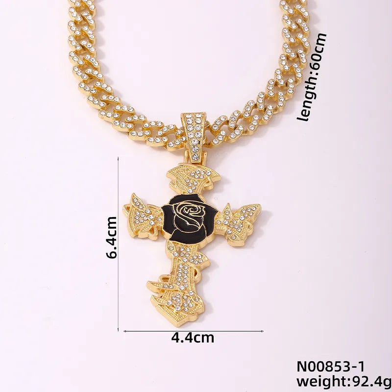 Wholesale Jewelry Hip-Hop Retro Mouth Letter Mask Copper Rhinestones K Gold Plated Rhodium Plated Plating Inlay Pendant Necklace Cuban Link Chain Curb Chain