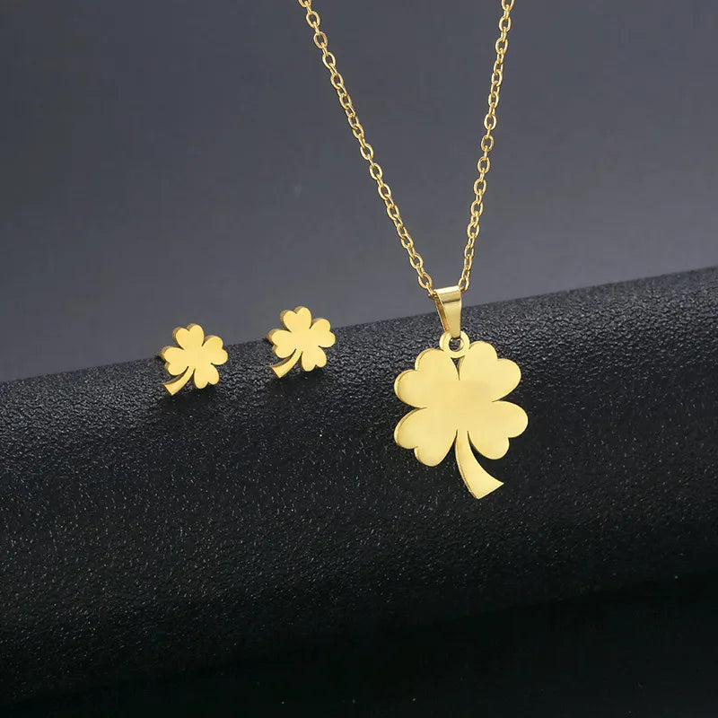 Wholesale Jewelry IG Style Casual Streetwear Moon Hand Of Fatima Butterfly 201 Stainless Steel cable chain Small Stud Earrings Necklace