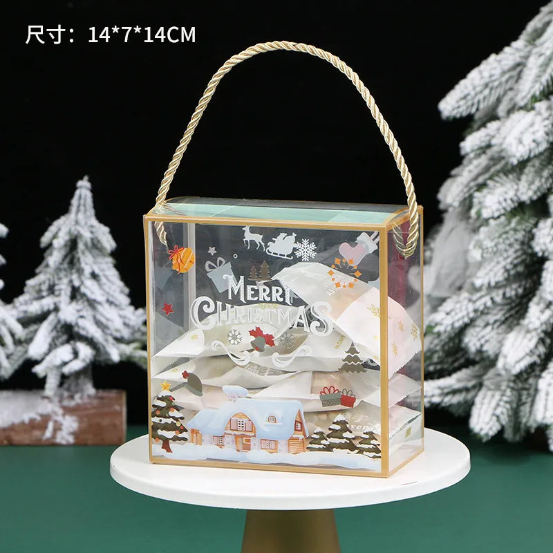 Portable Christmas PET Transparent Packaging Box for Baked Goods Candy Caramels Cookies Gift Box with Snowflake Design