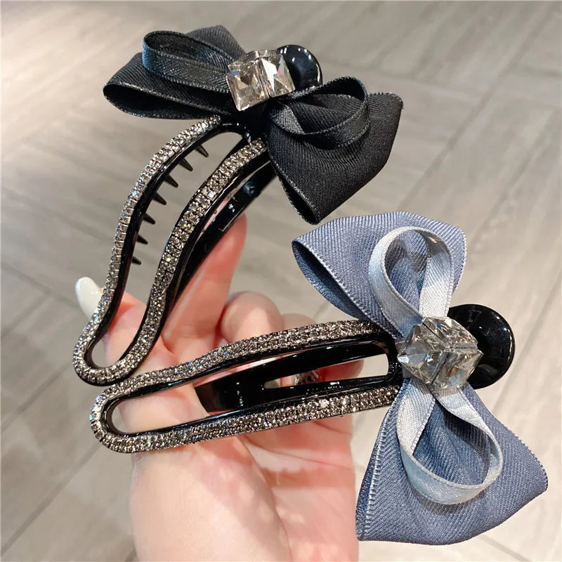 Elegant Summer Sweet Diamond Butterfly Knot Lazy Girl Duckbill Clip Chic Style Hair Accessory For Women