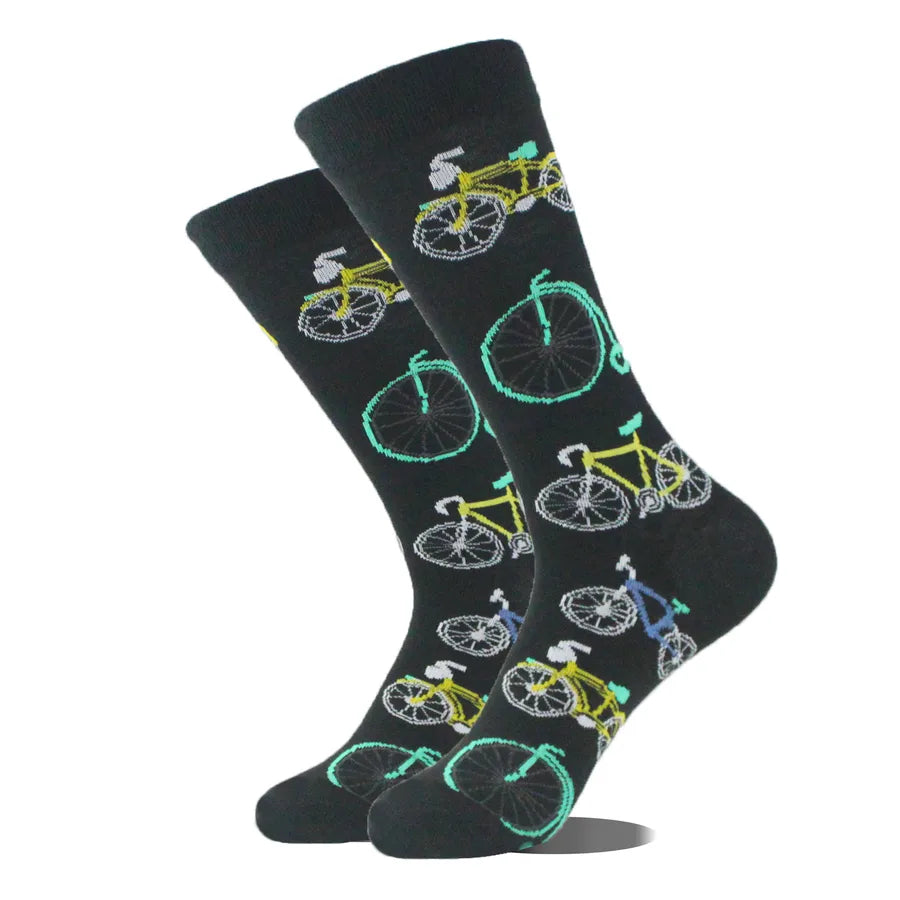 Men's Simple Style Cartoon Bicycle Nylon Cotton Crew Socks A Pair