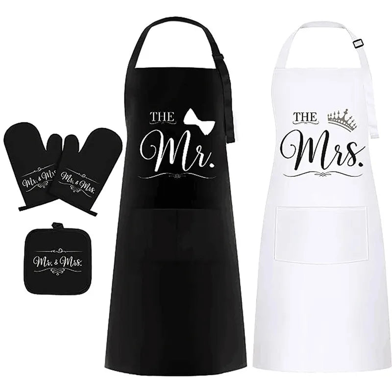 Amazon hot selling printed letters MR MRS couple couple microwave oven heat insulation gloves apron