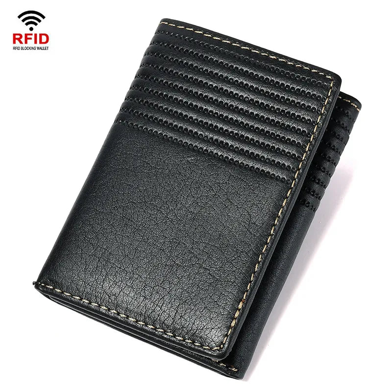 men's solid color leather buckle small wallets