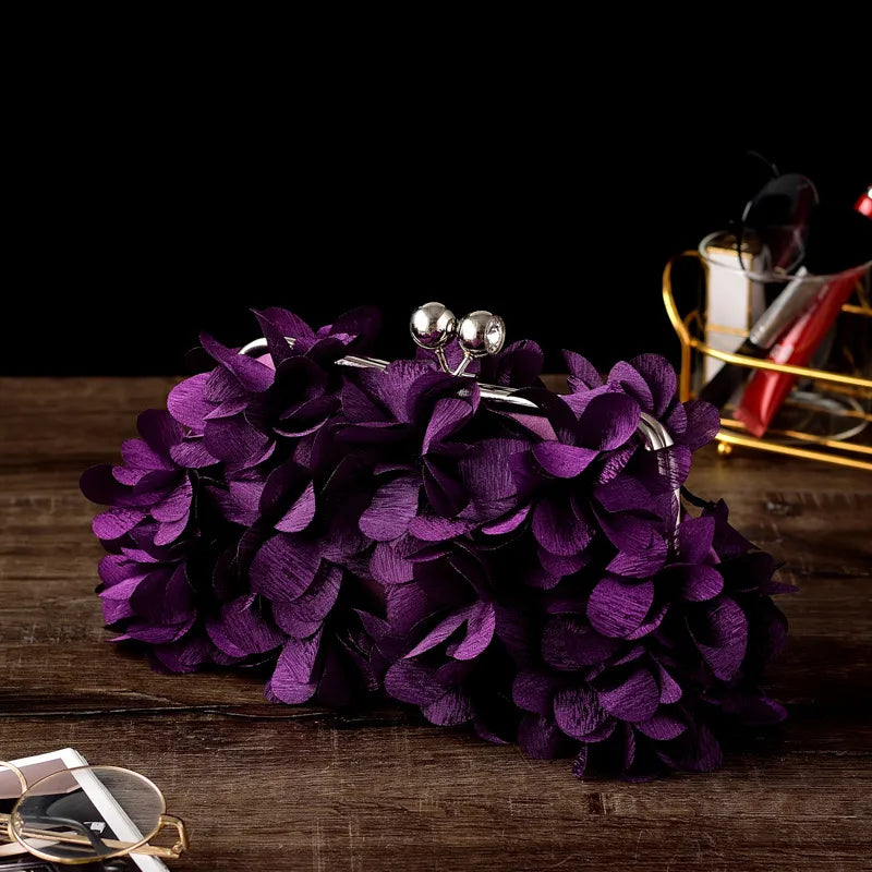 white purple dark blue polyester flower square evening bags