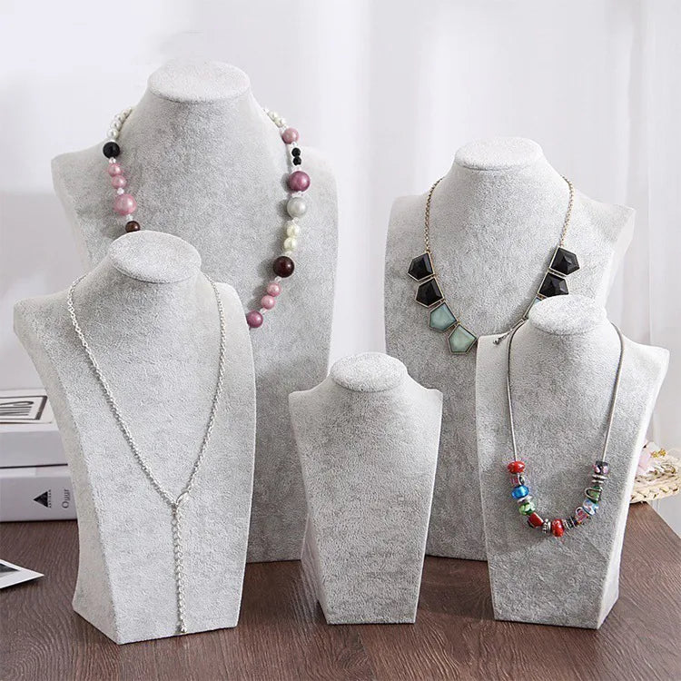 Velvet Jewelry Necklace Display Stand Counter Top Portrait Neck Rack Props Showcase Velvet Fabric High-End Feel Independent Style