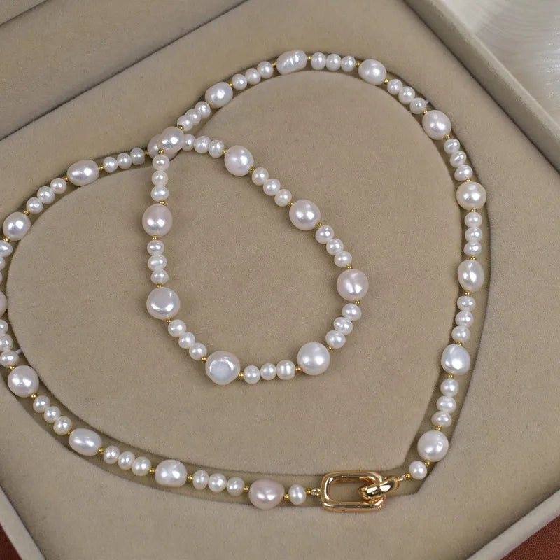 Elegant Long Natural Freshwater Pearl Necklace For Women Double Layered French Sweater Chain Design Simple Style Jewelry Accessory