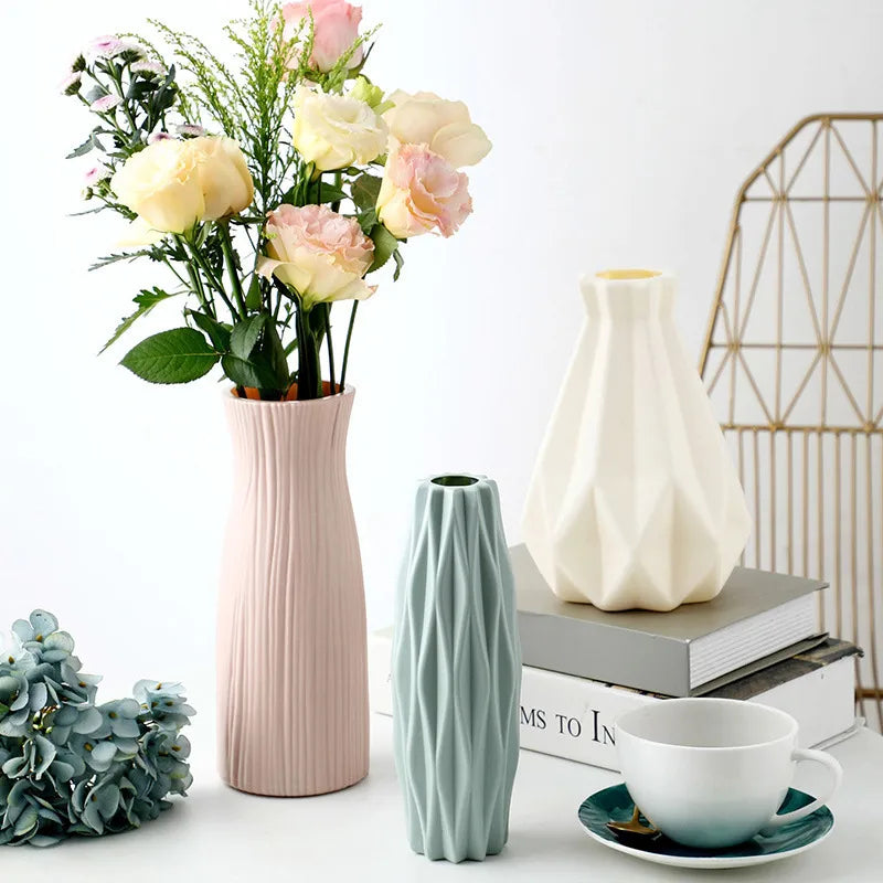 Imitation Ceramic Vase Nordic Plastic Vase Morandi Living Room Ornaments Vase Hydroponic Creative Vase Wholesale