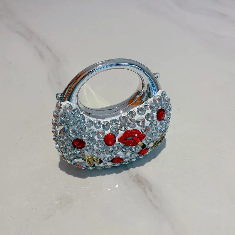 Mini Exquisite Shiny Diamond-encrusted Sexy Lips Flower Acrylic Moon Simple All-match Niche Hand Crossbody Bag