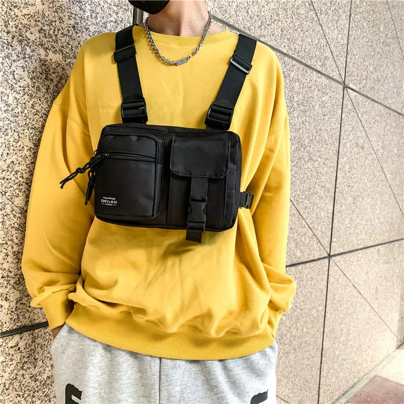 new trendy brand tactical vest men's light functional hip-hop multi-functional waist bag