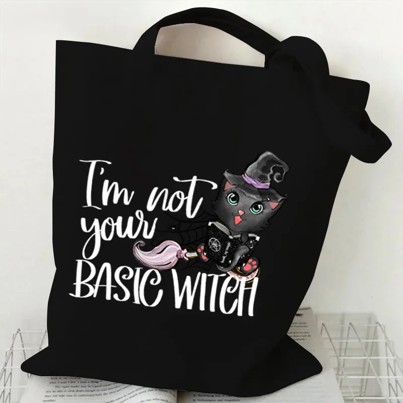 Halloween Printed Canvas Bag Single Shoulder Foldable Handbag Shopping Bag Large Size Square Shape Tote Bag With Double Strap