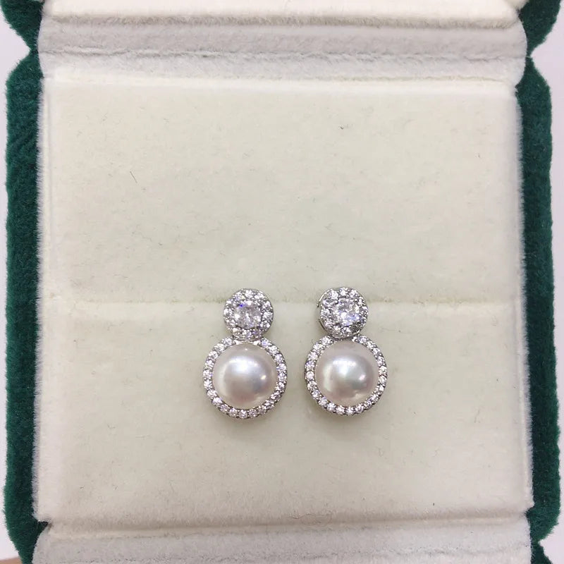 Princess Natural Freshwater Pearl Earrings Women's Princess Diana Pearl Earrings 18K Gold Earrings S925 Sterling Silver Earrings