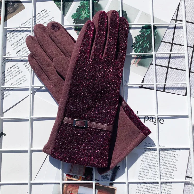 Fashionable Autumn and Winter EL Wire AB Version Women's Gloves Fleece Lined Outdoor Driving Touch Screen Embroidered Gloves