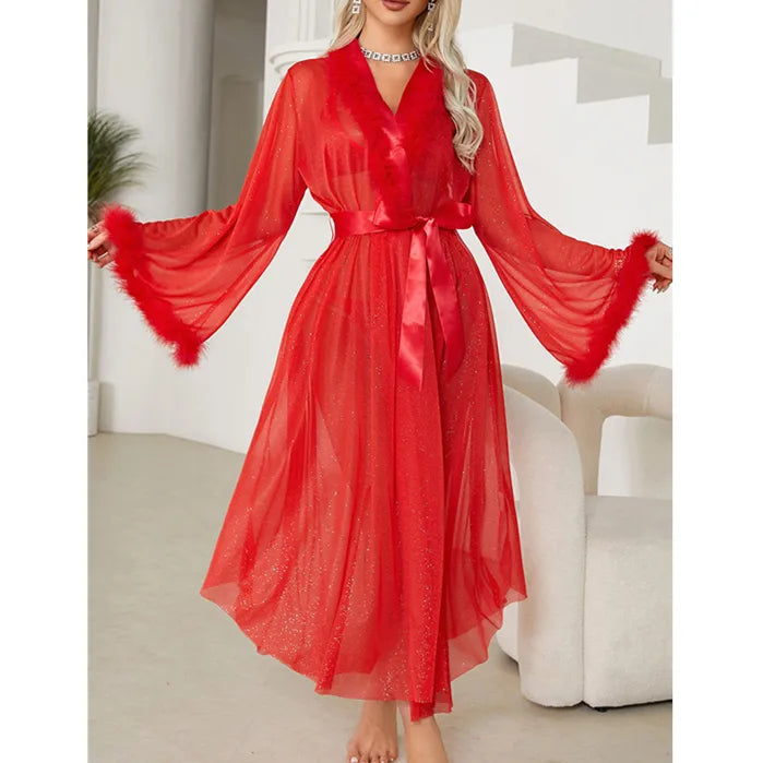 Women's Solid Color Polyester Belt Pajama Sets