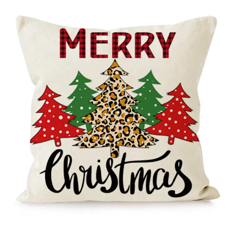 New Christmas Plaid Linen Pillowcase Snowflake Letter Print Home Sofa Cushion Cover Festive Letter Pattern Christmas Decor