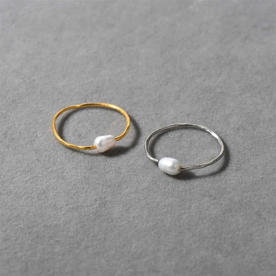 Elegant Simple Style Geometric Freshwater Pearl Brass 18K Gold Plated Rings In Bulk