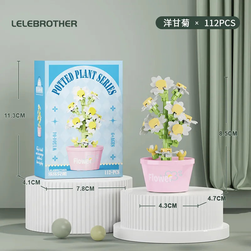 Compatible with  Blocks Flower Children's Educational Assembled Simulation Eternal Flower Flowers Fleshy Potted Toy Gift Wholesale