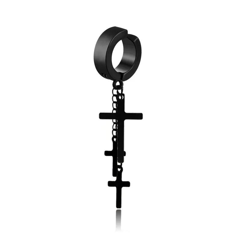 fashion black punk earrings titanium cross steel ear clips