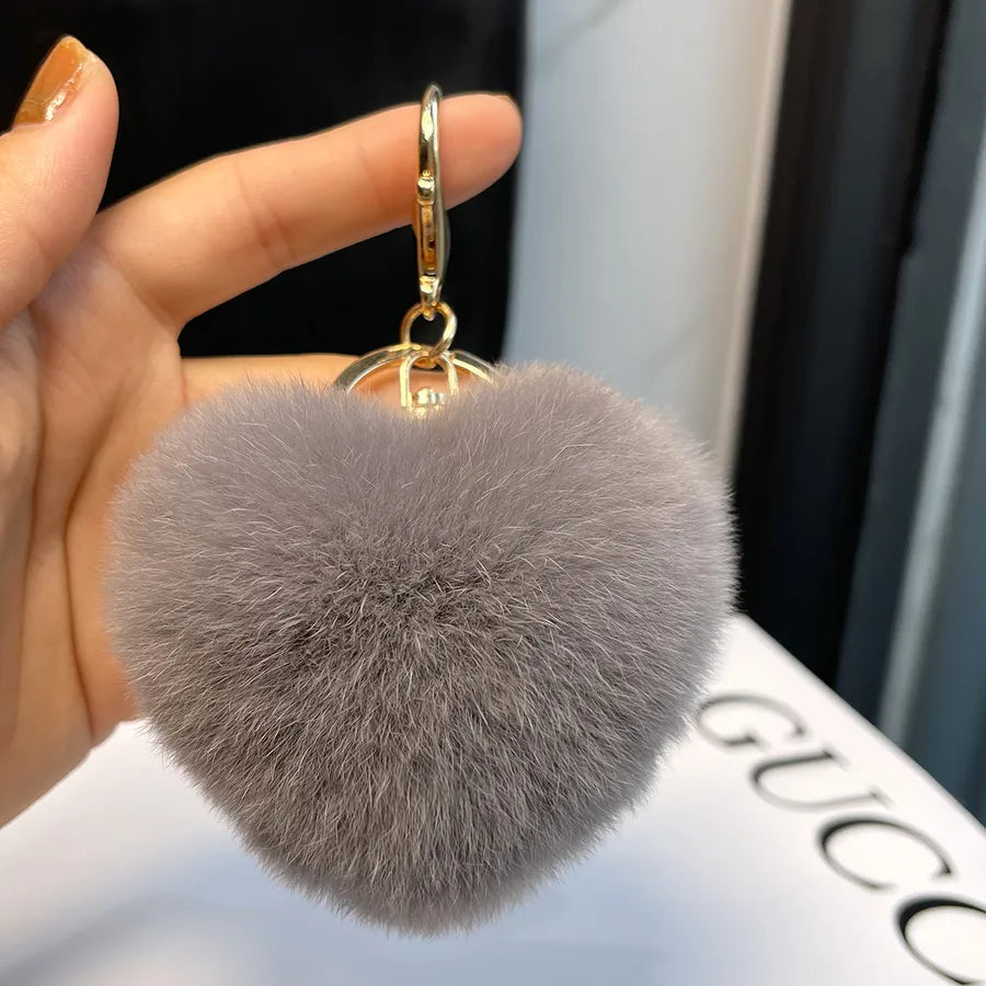 Classic Style Heart Shape Rex rabbit fur Bag Pendant Keychain