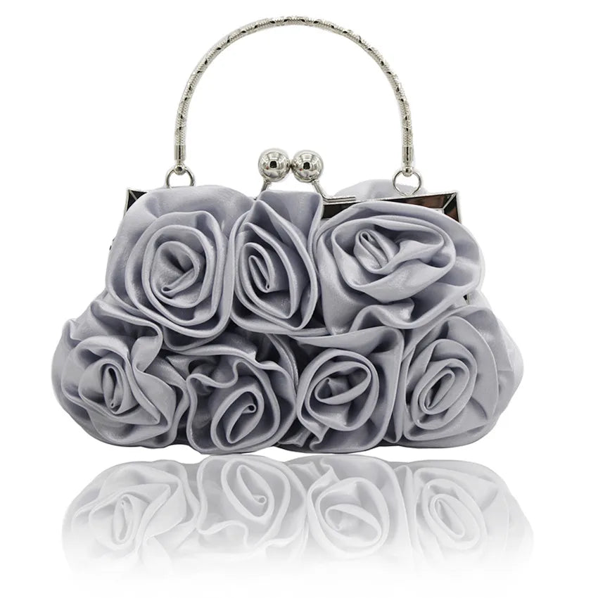 Sweet Elegant Rose Flower Handbag Evening Bag Bridal Maidsmaid Bridesmaid Handheld Crossbody Silk Satin Printed Floral Bag