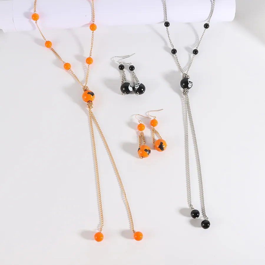 Halloween Long Tassel Earrings Pendant Simple Bat Skull Necklace Geometric Pattern Personalized Women's Jewelry Accessory