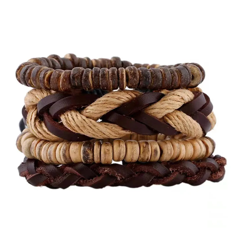 casual letter feather wings pu leather alloy beaded patchwork men's bracelets