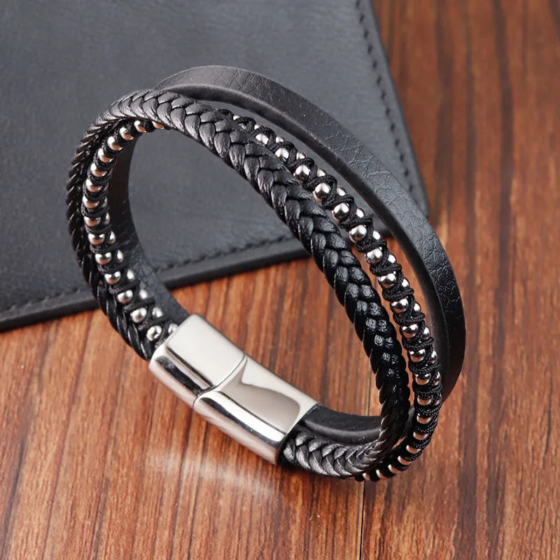 Ornament Wholesale  Personality Trendy Woven Leather Leather Rope  Multi-Layer Fashion Bracelet Male L20300