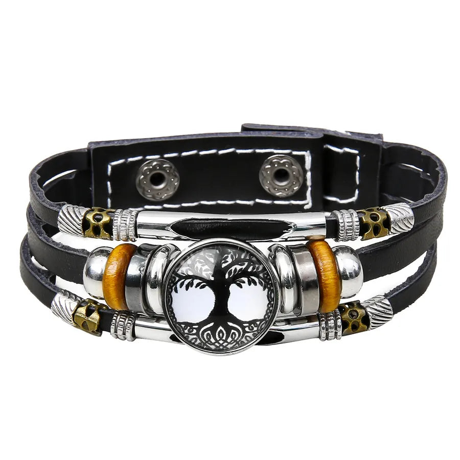 Hot Sale Viking Pirate Compass Pattern Leather Bracelet   Retro Multi-Layer Beaded Bracelet