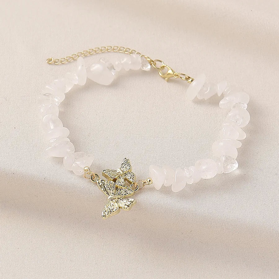 Wholesale Jewelry Vintage Style Preppy Style Vacation Butterfly natural stone Zinc alloy Anklet