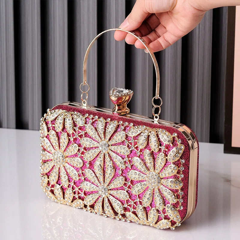 Black Blue Green Pu Leather Flower Square Evening Bags