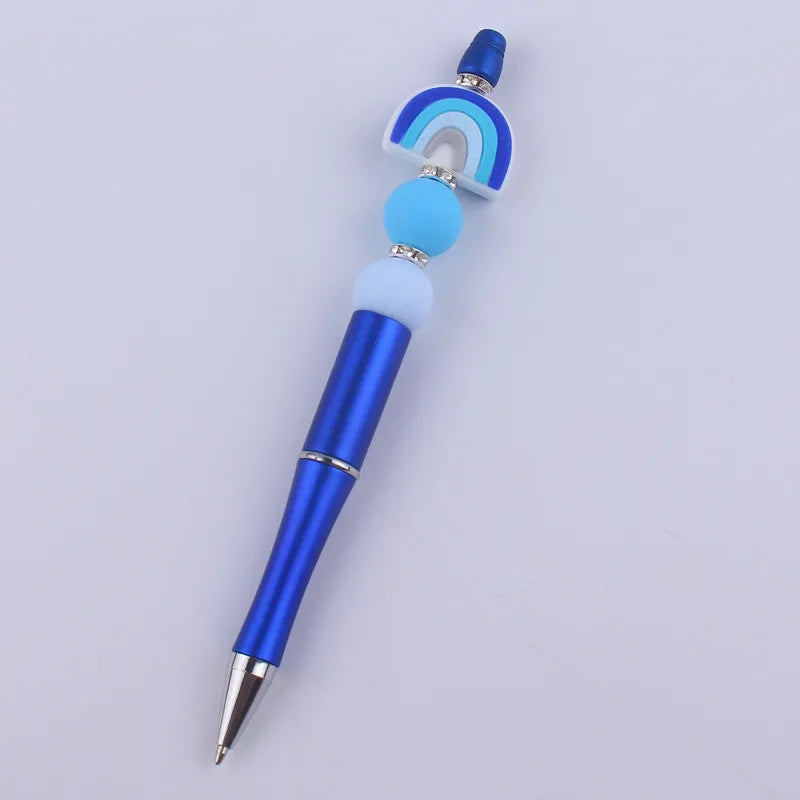 new beaded pen spot diy creative handmade rainbow silicone teether beads beaded pen color plastic writing pen