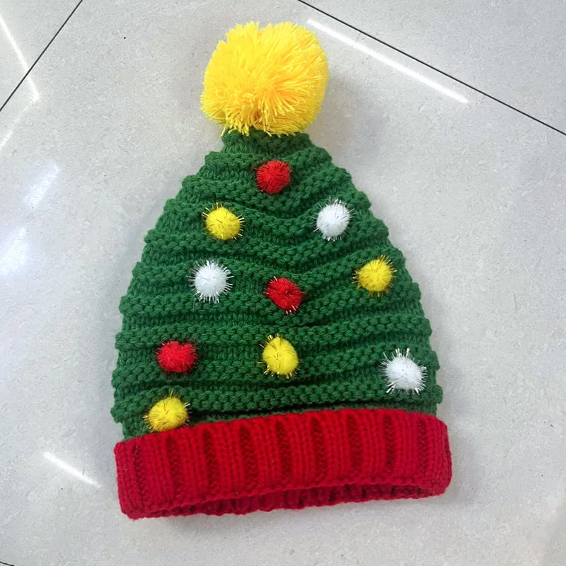 Red Christmas Festival Knitted Wool Hat Autumn and Winter Fur Ball Striped Parent-Child Warm Christmas Gift Knitted Hat