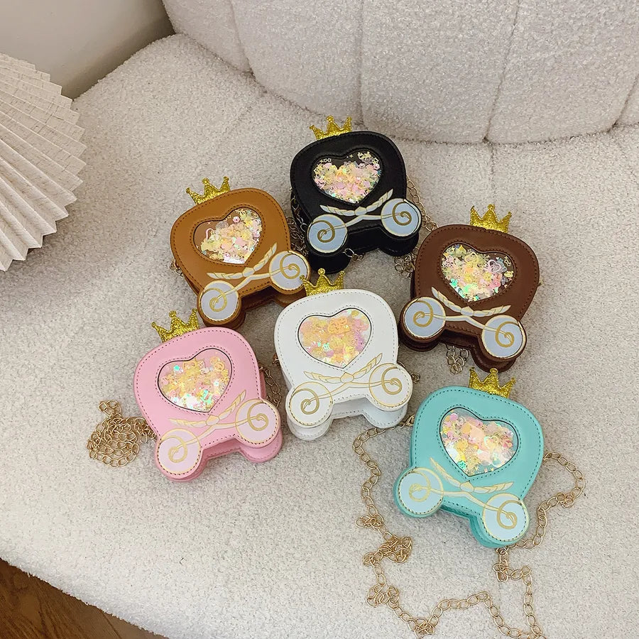 Girl'S Small Pu Leather Heart Shape Carriage Cute Round Zipper Square Bag