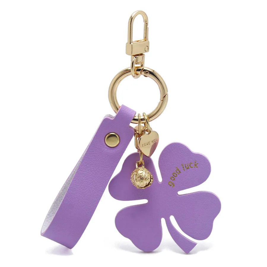 Lucky Four-Leaf Clover Car Leather Key Chain Pendant Internet Celebrity Valentine's Day Gift Four-Leaf Clover Bell Pendant