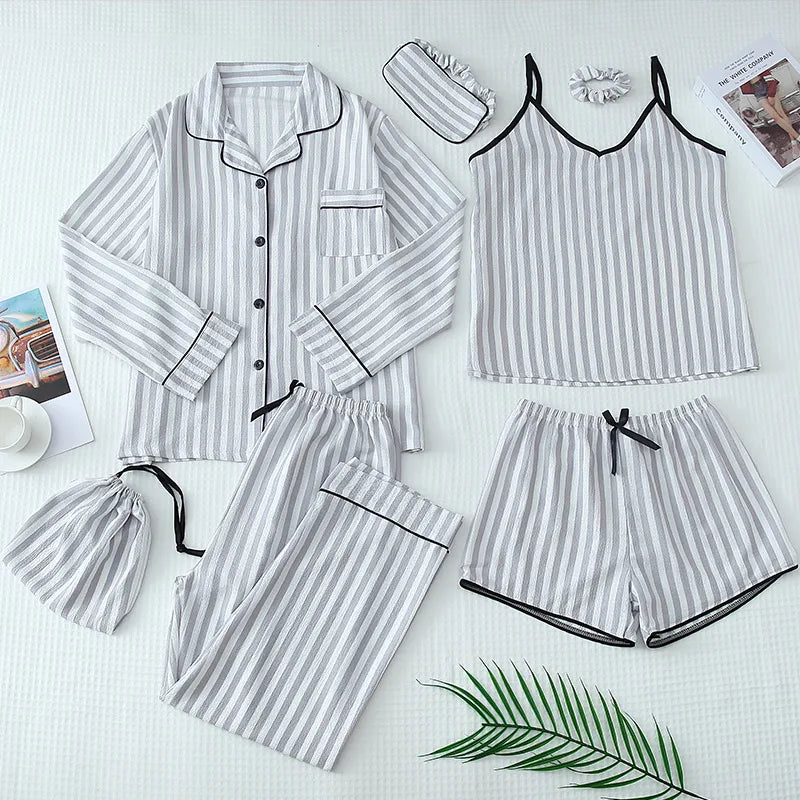 Home Women's Casual Cute Stripe Heart Shape Polyester Pajama Sets