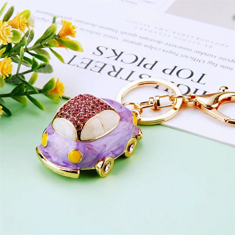 cute car metal diamond women's bag pendant keychain