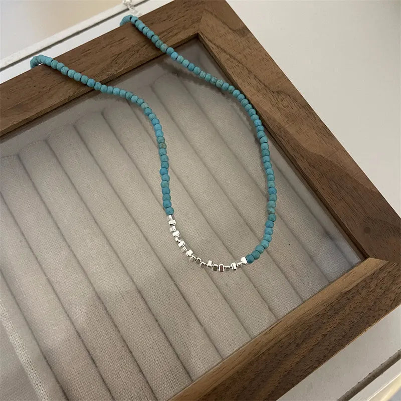 basic geometric natural stone titanium steel copper necklace