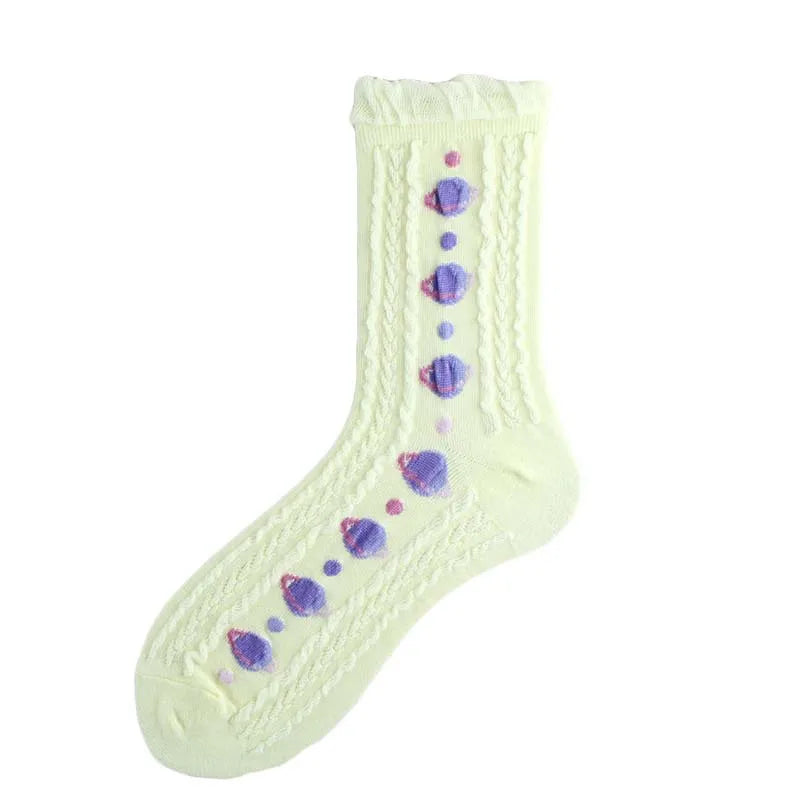 women's sweet heart shape cotton jacquard crew socks a pair