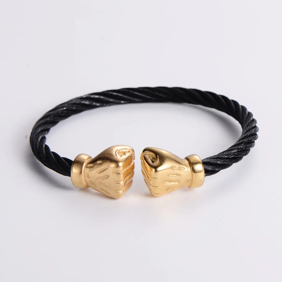 304 Stainless Steel 18K Gold Plated Hip-Hop Inlay Geometric Acrylic Pearl Bangle