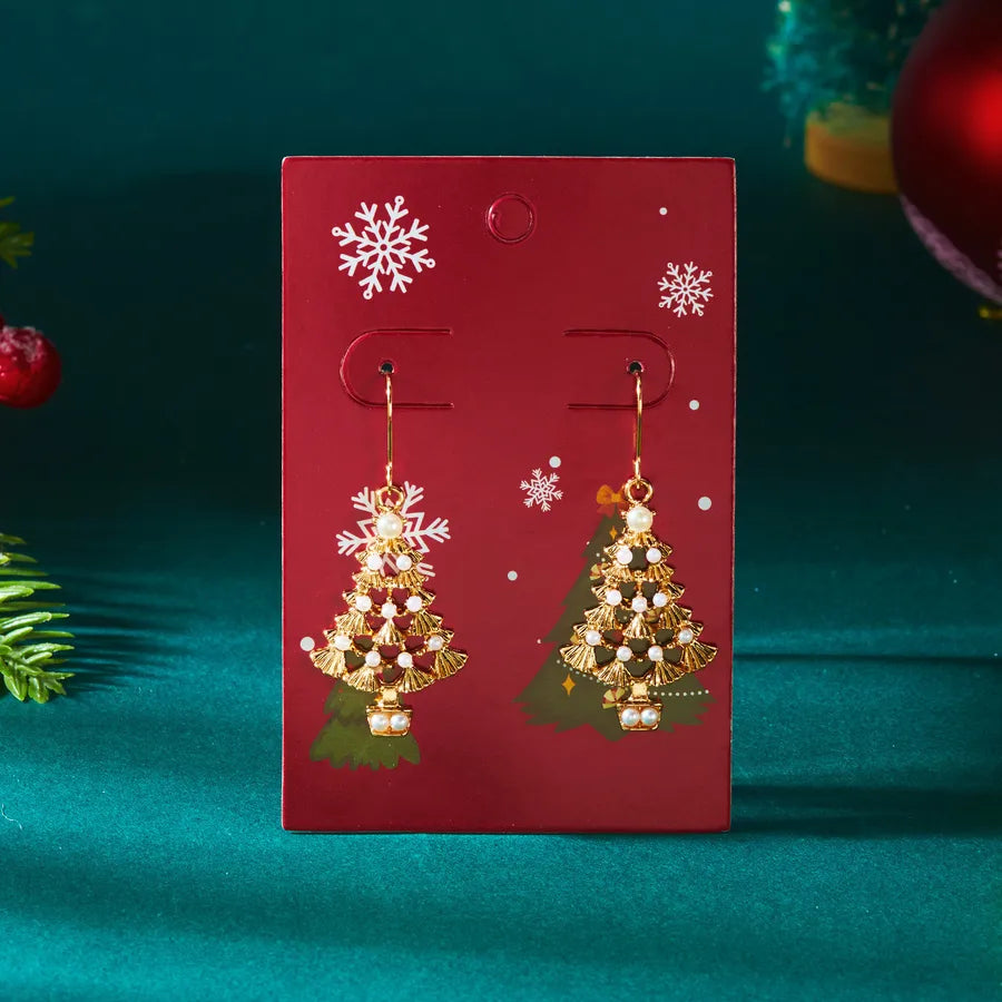 Christmas Elements Pendant Diamond Embedded Bell Shaped Irregular Christmas Themed Hoop Earrings Unisex Alloy Jewelry
