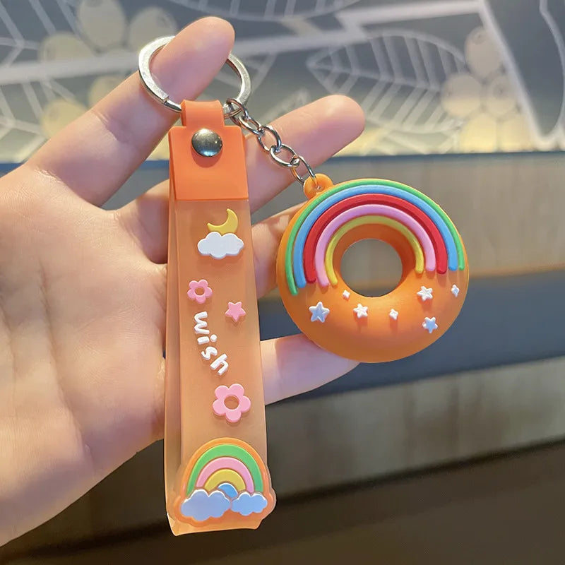 cartoon style donuts pvc unisex bag pendant keychain