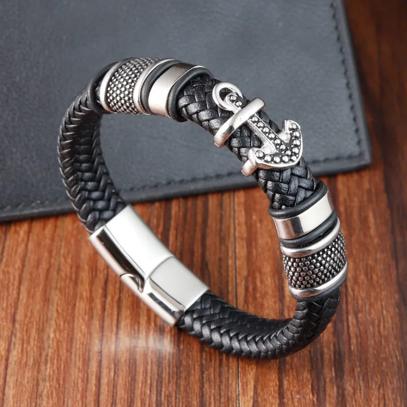 Hot Sale Handmade Woven Leather String Ornament Wholesale Classic Retro Anka Cross Leather Bracelet L20279