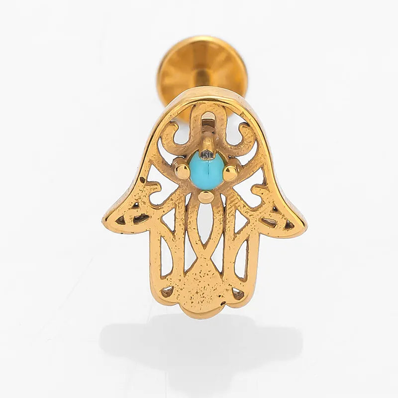 Simple Style Commute Palm Snowflake 316L Stainless Steel  Turquoise lip stud Ear Studs 1 Piece