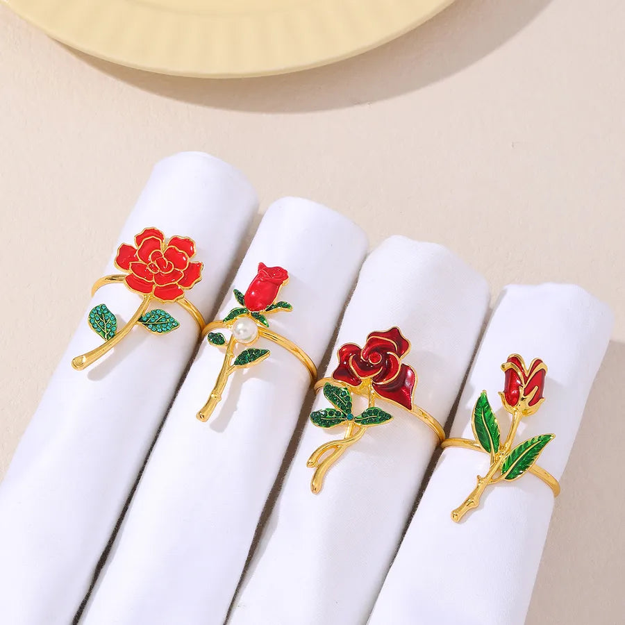 Elegant Cute rose flower Zinc alloy napkin rings 1 Piece