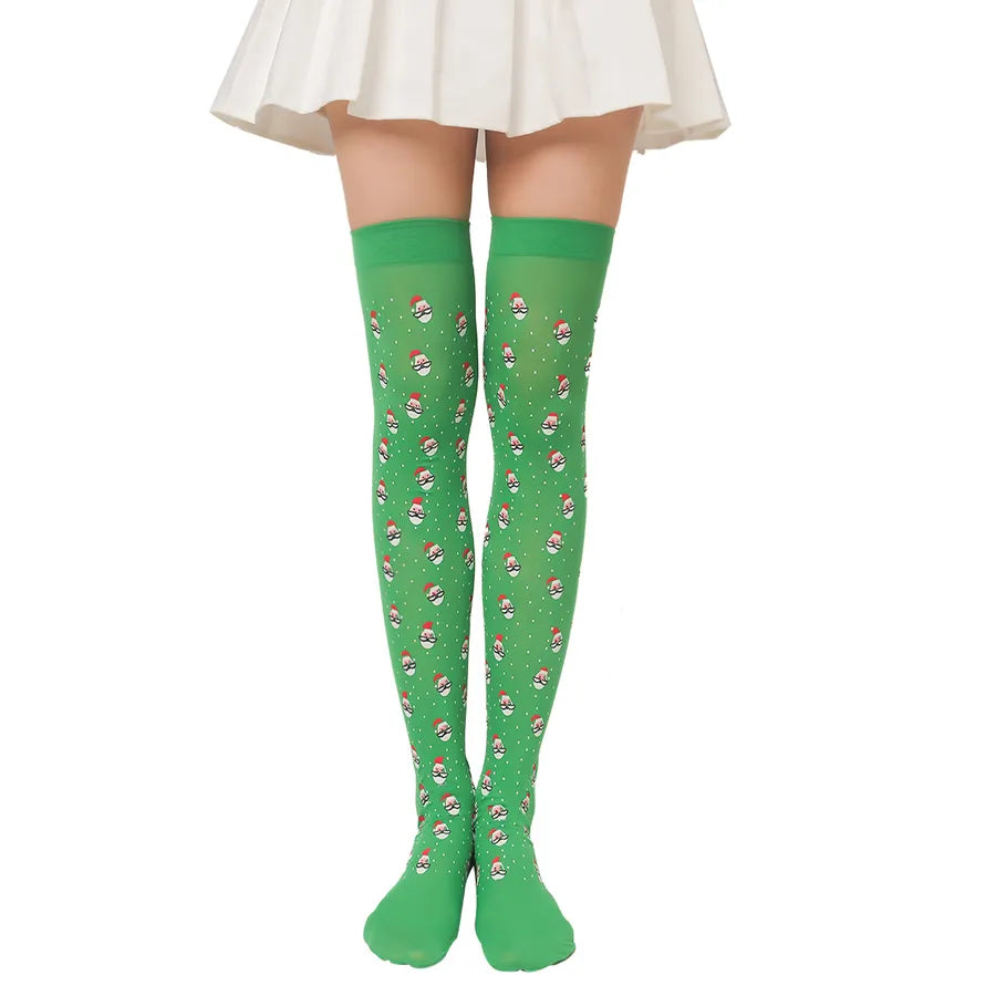 Christmas Sweet Women'S Plaid Solid Color Polyester Over The Knee Socks