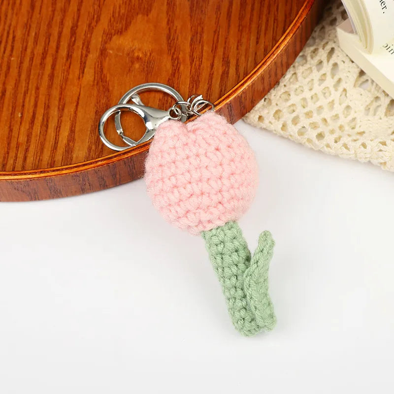 Cute Flower yarn Knitting Women's Keychain