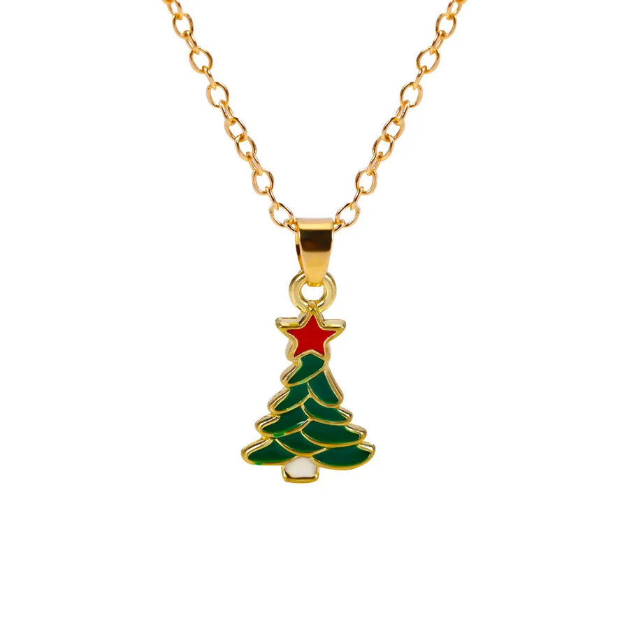 Christmas Themed Alloy Pendant Necklace With Bell Snowflake Design Geometric Pattern For Men And Women Christmas Tree Santa Claus Deer Stick