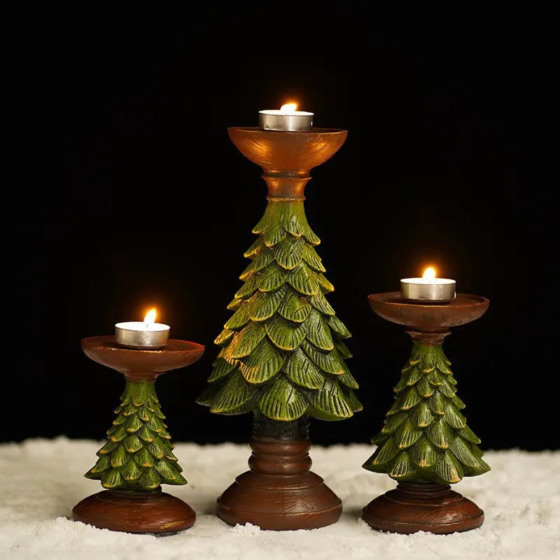 Christmas Retro Christmas Tree Bear Resin Indoor Party Festival candlestick