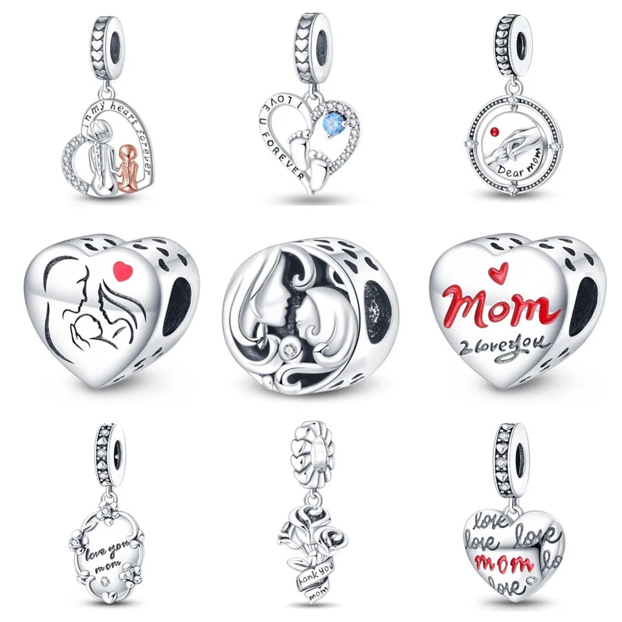 Wholesale European and American Amazon Hot Silver Plated Mother's Day Heart-Shaped Blessing Pendant Birthday Gift Diy Ornament Accessories