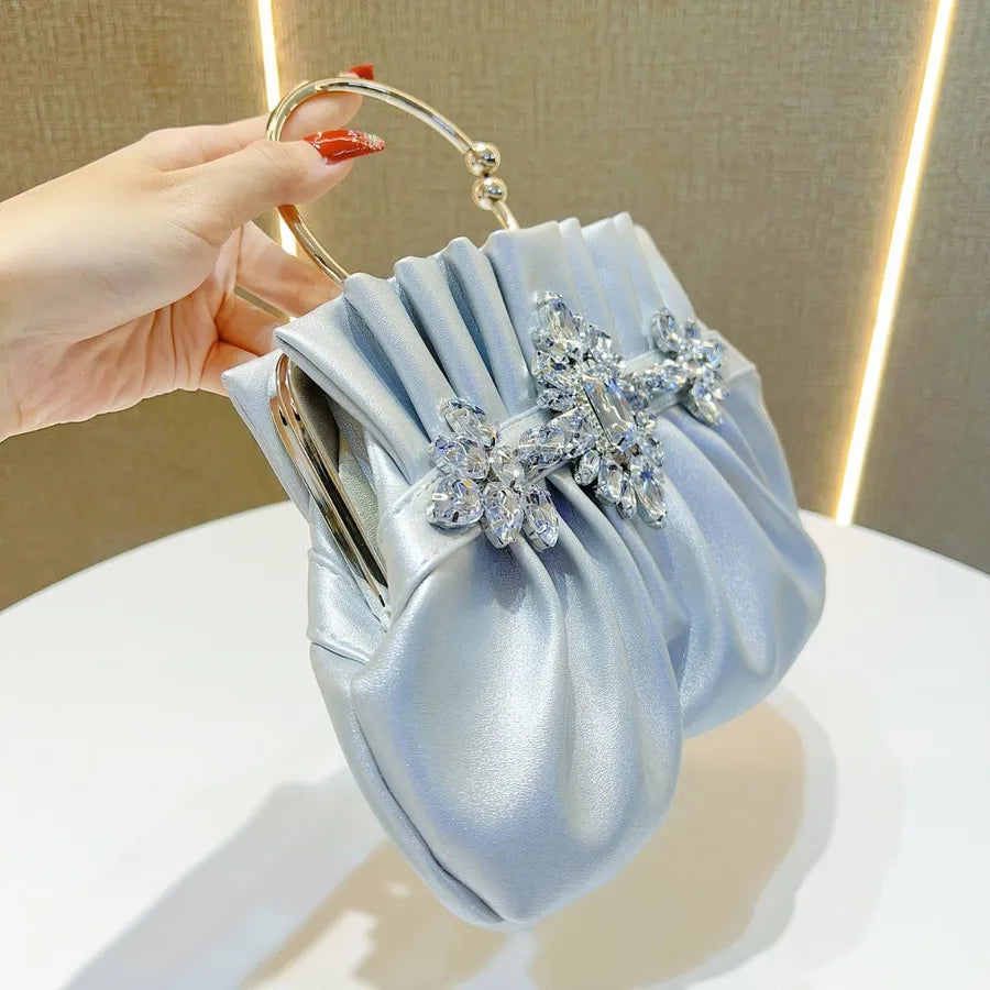 Elegant Diamond Embedded Evening Bag Women's Handbag Wedding Party Clutch Shoulder Crossbody Bag Fashionable PU Folded Shape